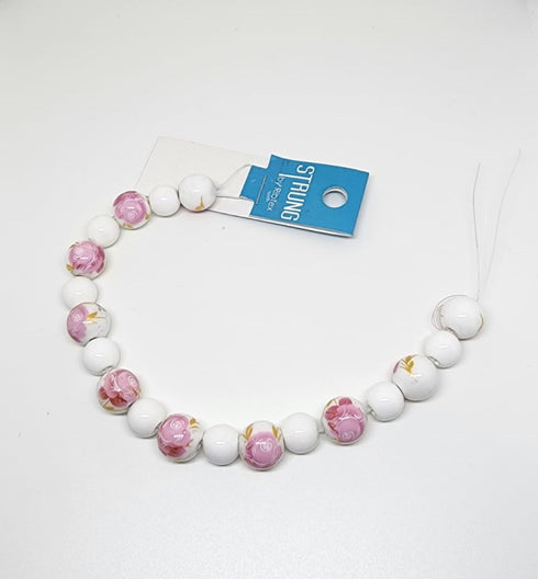 Round Porcelain Floral Strung Beads